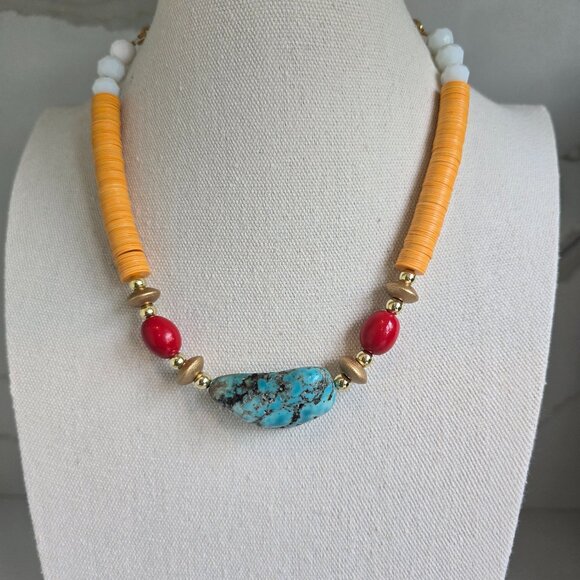 Yellow/Red/turquoise  beaded choker - Picture 2 of 8